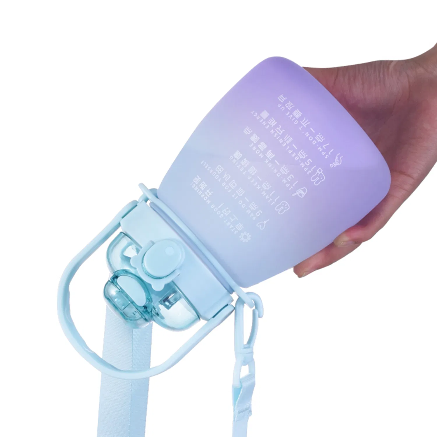 24oz Plastic Gradient Color Big Capacity Sports Straw Lid Water Bottle with Rope Strap