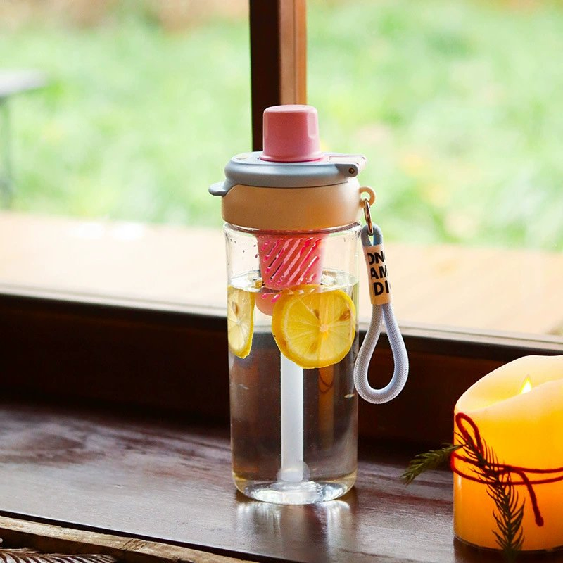 Eco-Friendly Plastic Water Bottle - Leak-Proof, Portable Reusable Sport Drink Container with Straw Lid &amp; Carabiner Clip