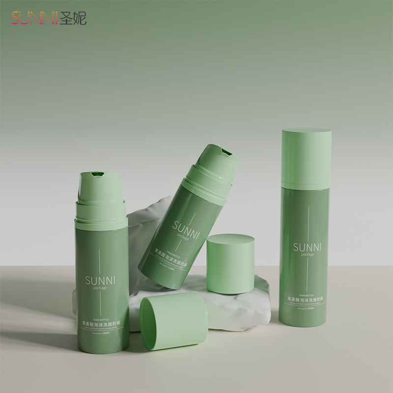 100ml Green Mousse Facial Cleanser Squeeze Foam Pump Pet Plastic Bottle