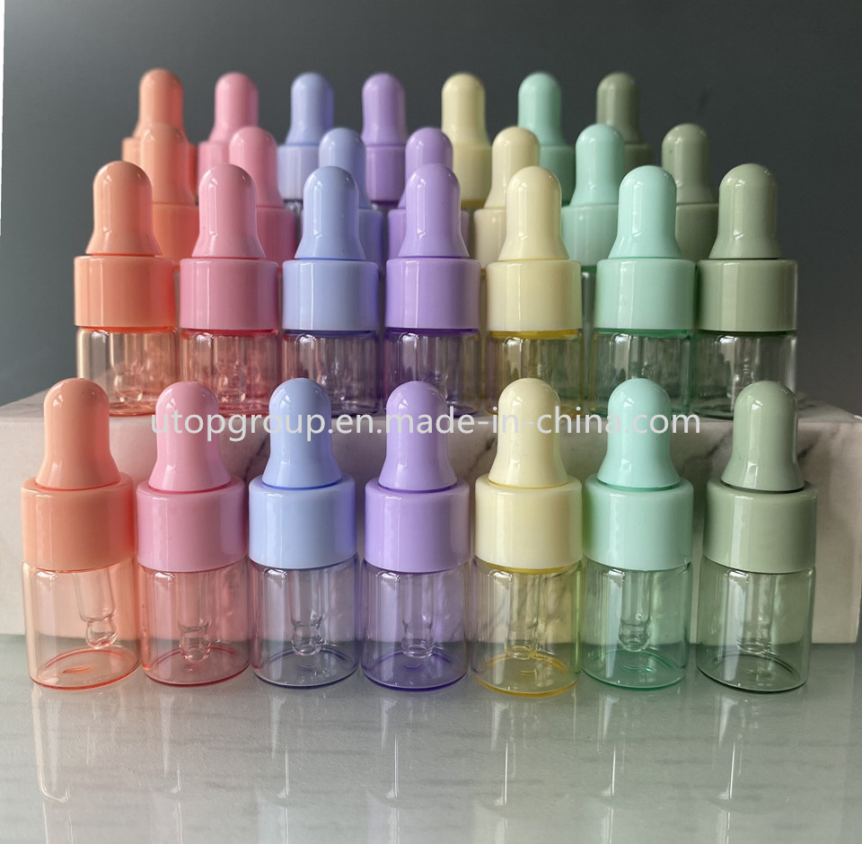 1ml Macaron Colored Plastic Head Glass Oil Bottle 2ml Essence Dispenser Bottle 3ml 5ml Trial Sample Travel Dropper
