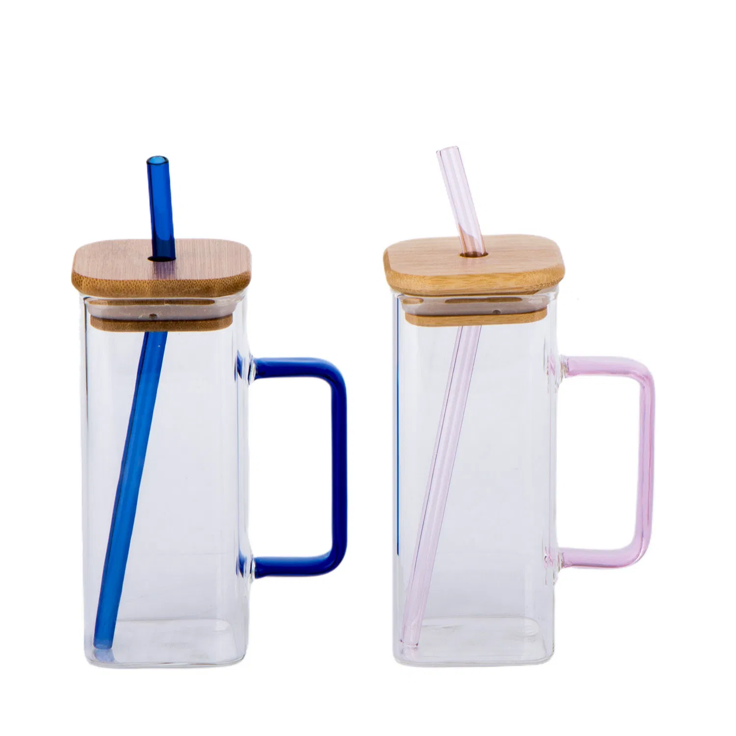Borosilicate Colored Glass Bottle Cup with Glass Straw and Plastic Lid Decal Printing Drinking Glass