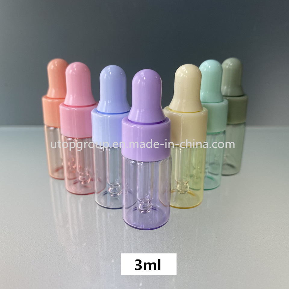 1ml Macaron Colored Plastic Head Glass Oil Bottle 2ml Essence Dispenser Bottle 3ml 5ml Trial Sample Travel Dropper