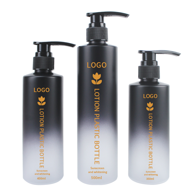 Unique 350ml 400ml 500ml Pet Gradient Frosted Colored Lotion Pump Lid Bottle New Design for Skin Care Cosmetic Plastic Bottle