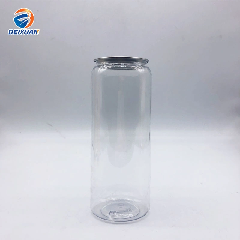 500ml Pet Plastic Easy Open Can Clear Plastic Bottle with Pull Tab Aluminum Top with Sealing Machine