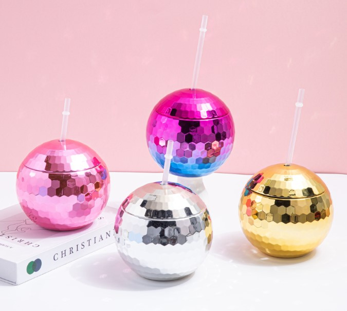 Wholesale Round Colored Electroplated Disco Glitter Ball Plastic Water Bottle