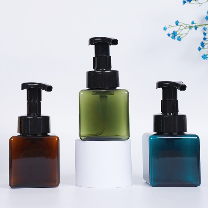 200ml 250ml Square Shape Reusable Bottle Plastic PETG Skincare Face Wash Shampoo Container Liquid Soap Foam Pump Bottle