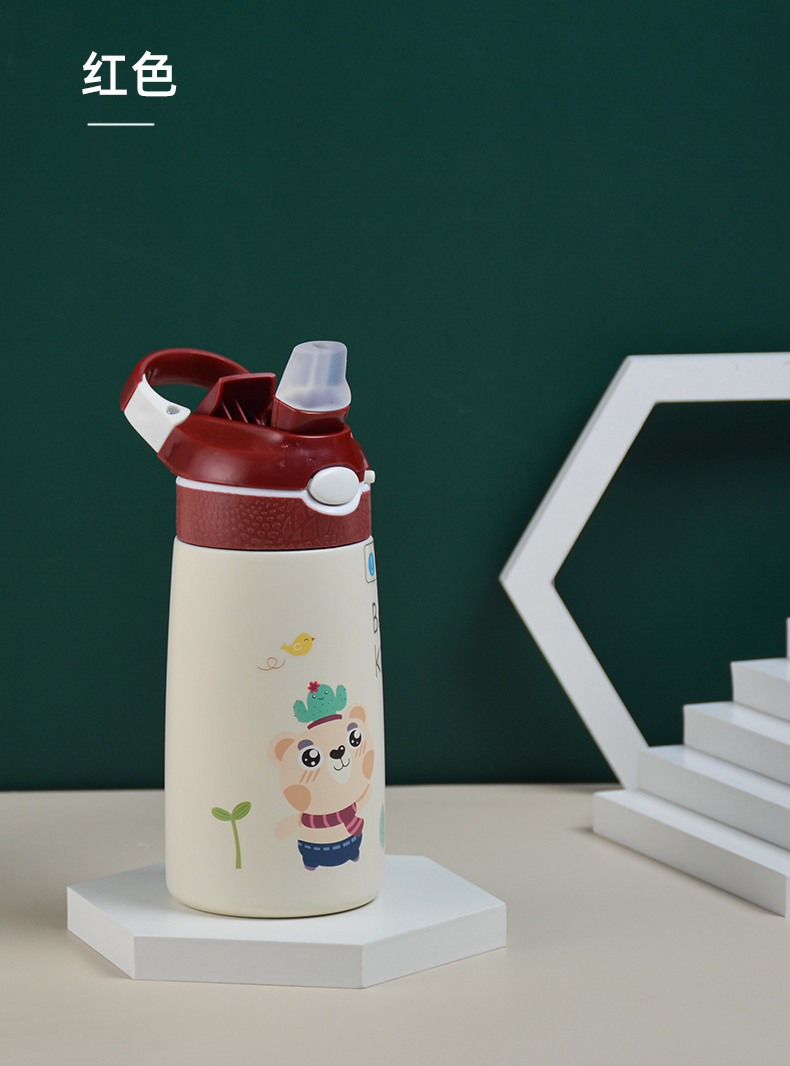 Aohea Wholesale Cartoon Cute Leakproof Juice Drinking Cup BPA Free Sport School Plastic with Straw Strap Personalized Water Thermal Stainless Steel Drink Bottle