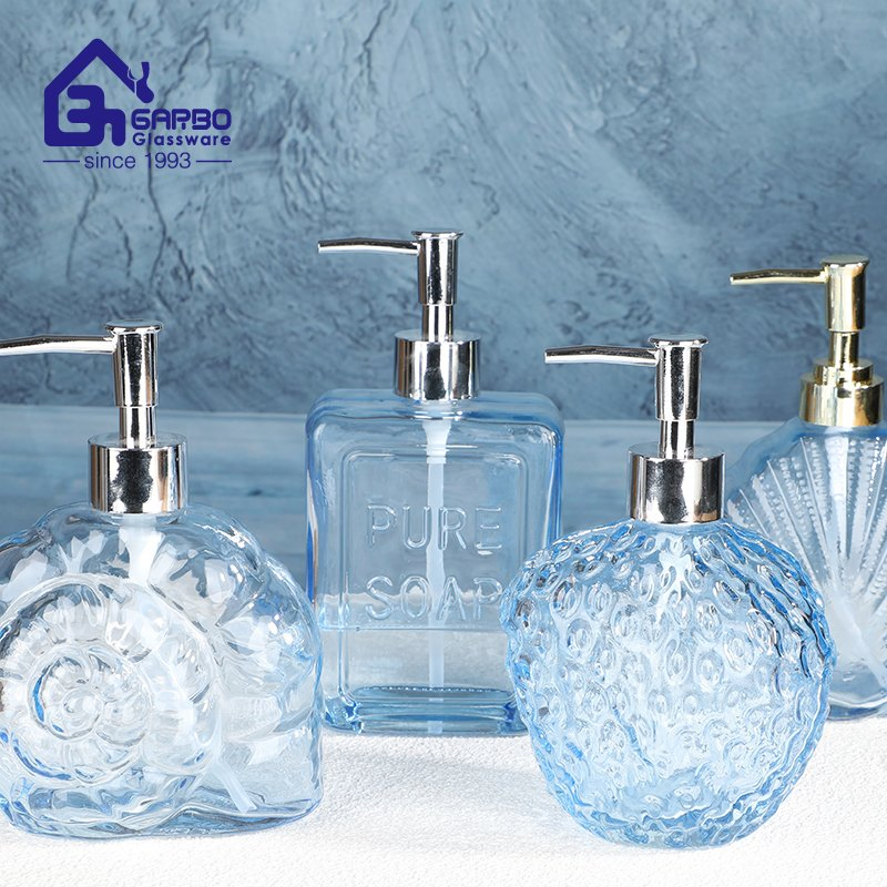 Spray Colored 500ml Snails Shaped Glass Hand Wash Glass Bottle with Plastic Pump