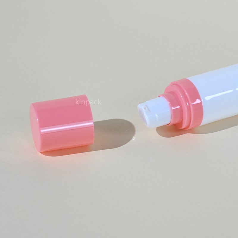 Kinpack Custom 20ml 30ml 40ml Double Nozzle White Cosmetics All Plastic Face &amp; Body Sunscreen Skincare Airless Pump Bottle