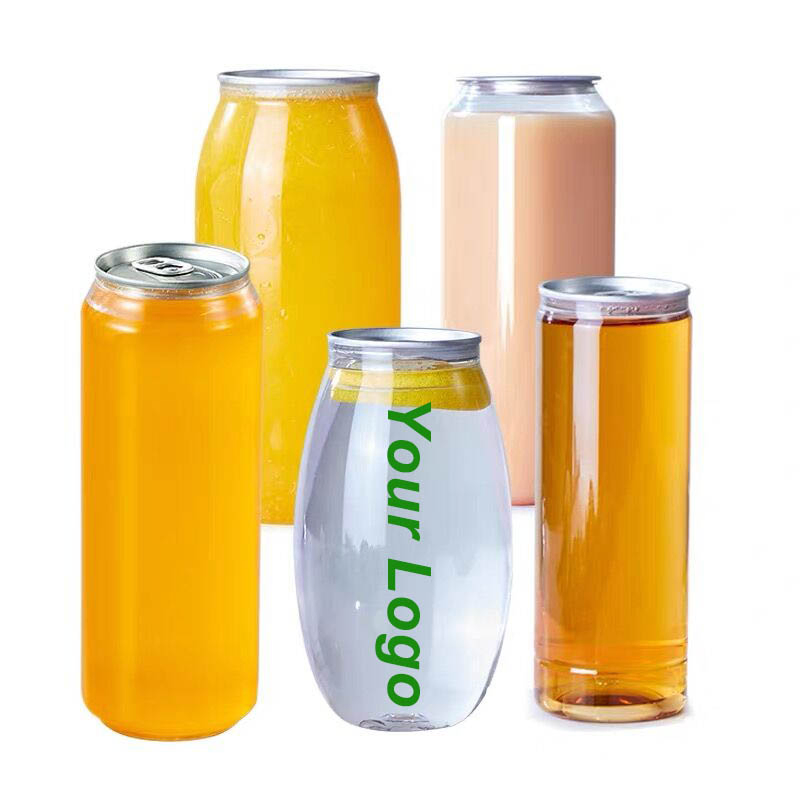 Empty Clear Eco Friendly Pet Pull-Ring Soda Drinks Jars Transparent Juice Beverage Plastic Bottles for Drinking