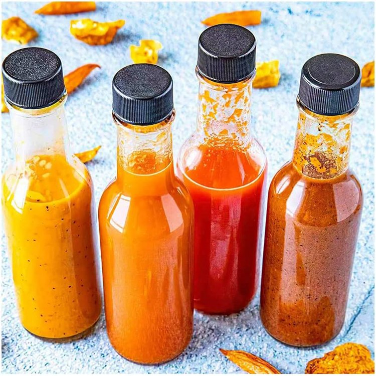 Stock Clear Glass Tamato Sauce Bottle 90ml 150ml 250ml Hot Sauce Woozy Glass Bottle with Plastic Cap