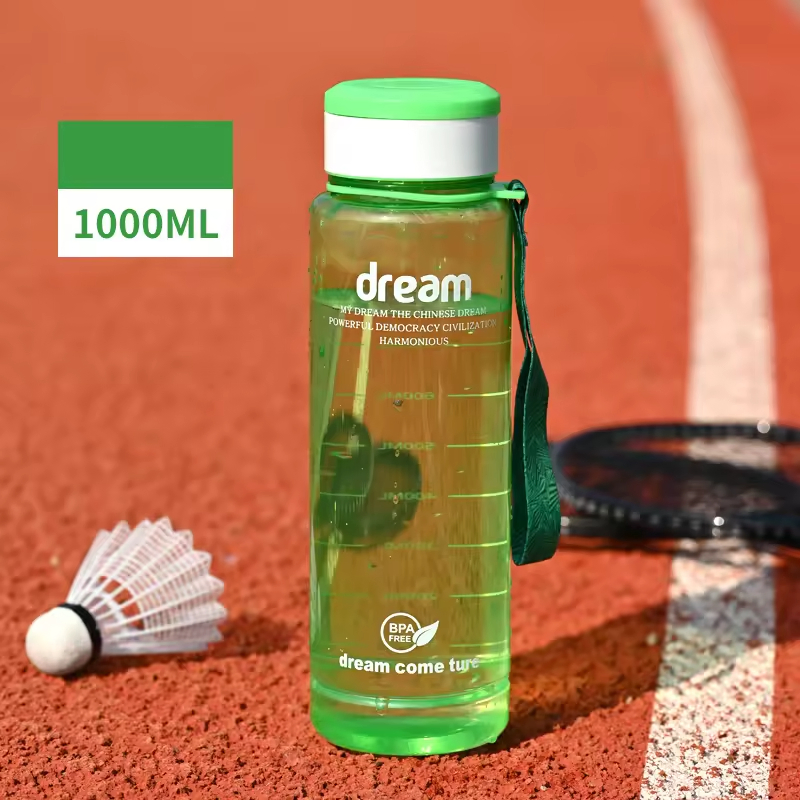 BPA-Free Fitness Travel Camping Gym Sports Outdoor Clear Colored Large Water Jug 1L Plastic Cold Drink Water Bottle with Lids