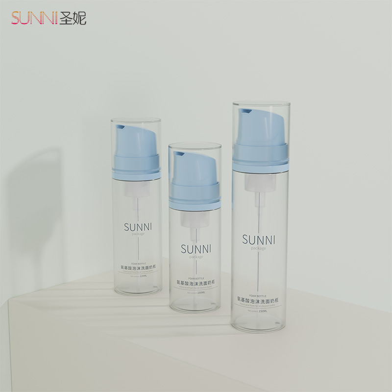 100ml Green Mousse Facial Cleanser Squeeze Foam Pump Pet Plastic Bottle