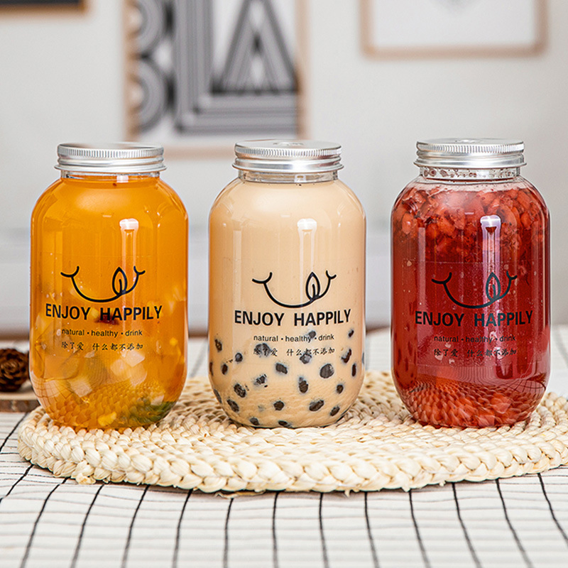 500ml Transparent Chubby Juice Drink Plastic Bottle Cylindrical Pet Disposable Milk Tea Cup Fat Cylinder Bottle with Aluminium Lid