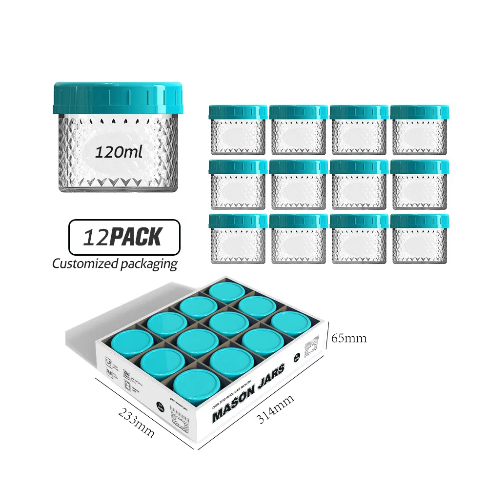 Reusable 120ml 4oz Round Wide Mouth Mason Jar Glass Food Storage Container with Red Plastic Lid for Jam Jelly Pickle Caviar Honey Spice