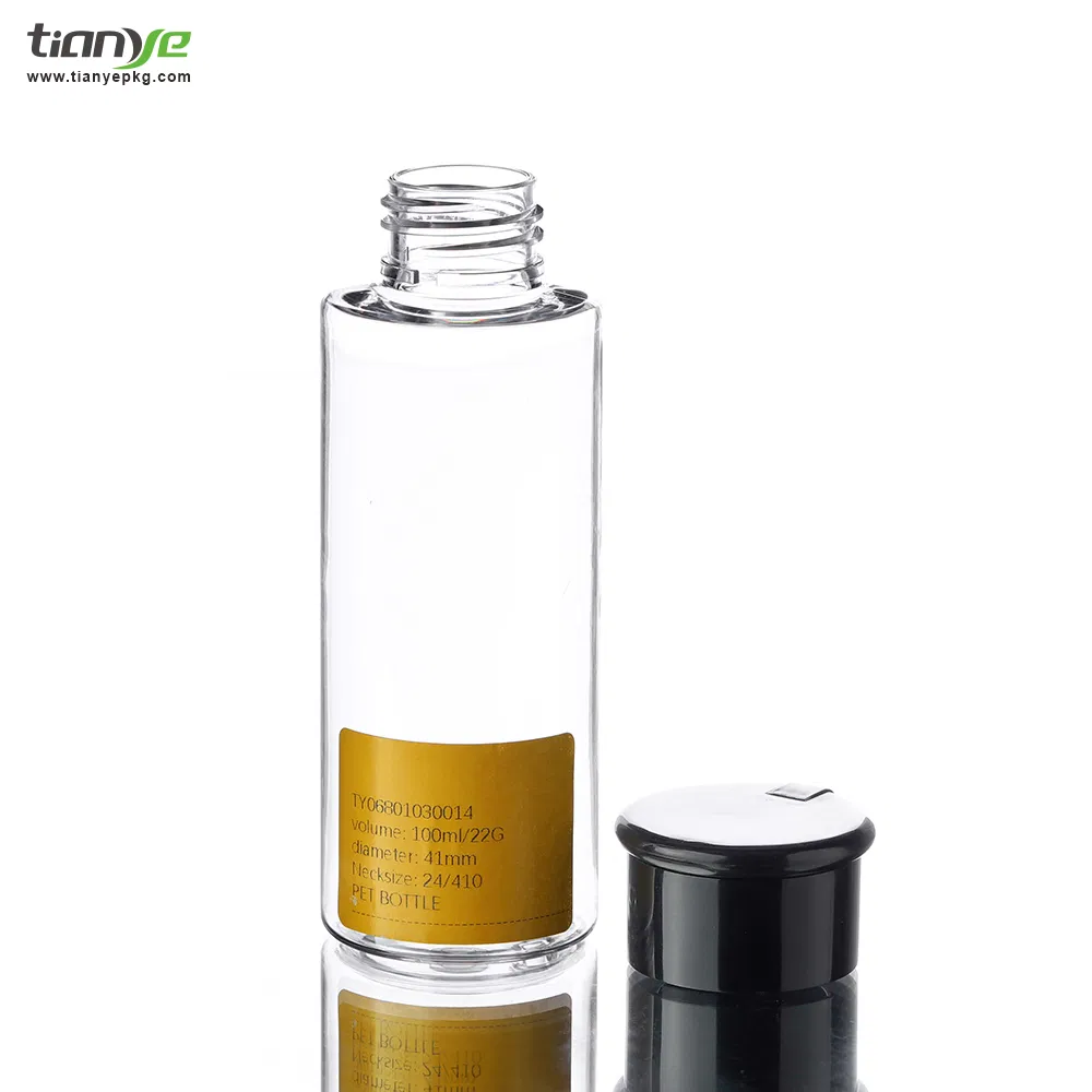 100ml Pet Cylinder Plastic Packaging Transparent Black Flip Top Cap Bottle