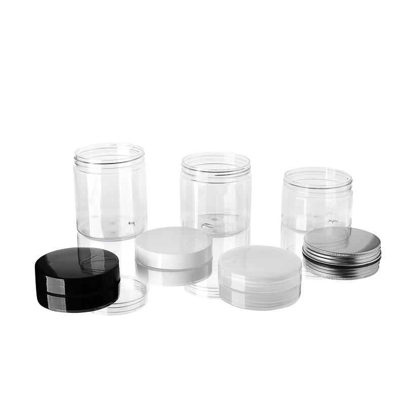 Plastic Food Airtight Storage Jars with Aluminum Lids Wide Mouth Containers Seasoning Bins Organizer 50ml Clear Bottle