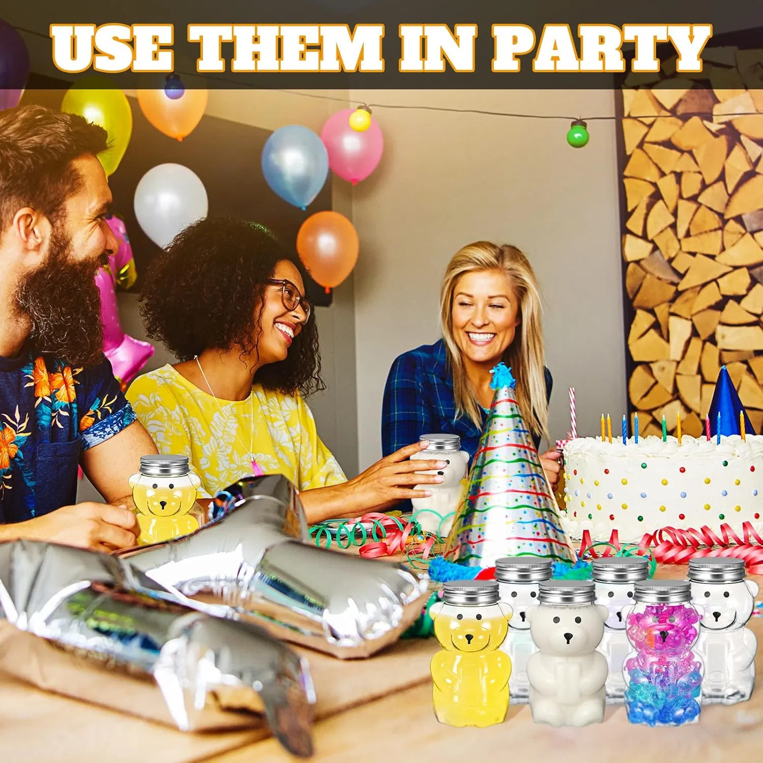 Empty Juice Bottles with Caps - Reusable Bear Shaped Drink Containers for Water, Juice, Milk Tea - Clear Plastic Beverage Bottles for Parties and Events