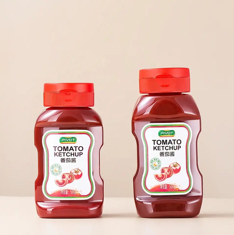 Plastic Pet Squeeze Bottle for Honey Syrup Sauce with White Lids