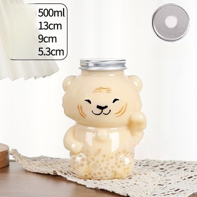 Cartoon Bear Design Disposable Pet Plastic Milk Tea Bottle Takeout Packaging for Fruit Tea Beverages Water Bottle Plastic Bottle Cosmetic Bottle Pet Bottle