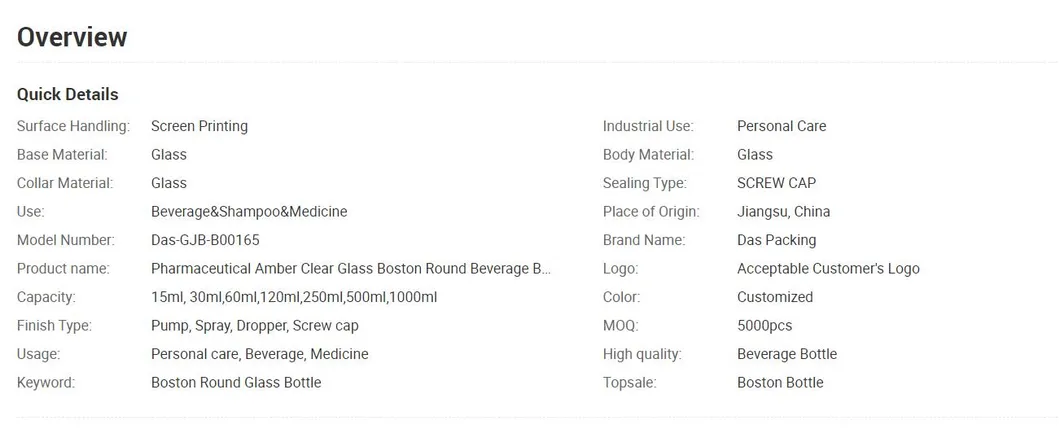 Glass Boston Round Beverage Bottle 1