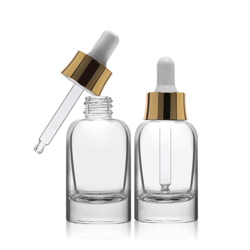 Olila 1oz Essential Oil Serum Container Cosmetic Packaging Frosted 30ml Beige Dropper Bottle with Dropper Silver Plastic Bamboo Lid