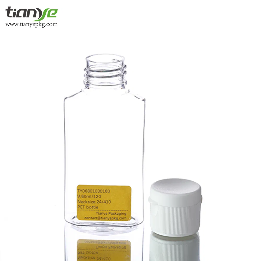 30ml, 60ml Pet Rectangle Plastic Packaging Transparent Color Bottle with Flip Top Cap