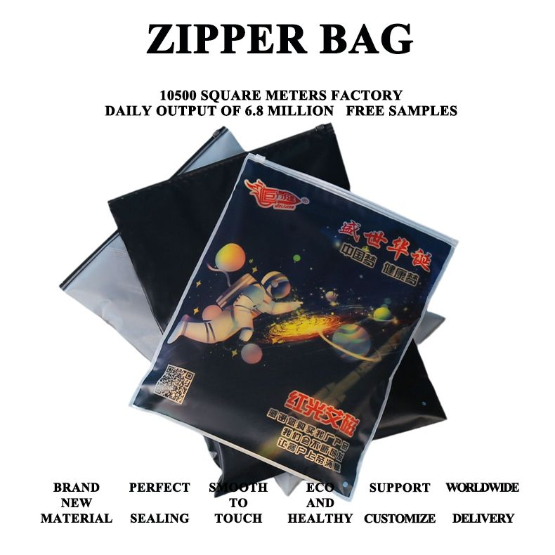 Printing Logo Clothing Packaging PE EVA CPE Printed Garment Tshirt Plastic Slider Frosted Zipper Plastic Bag Customization Package-Conveyance Coffee Food