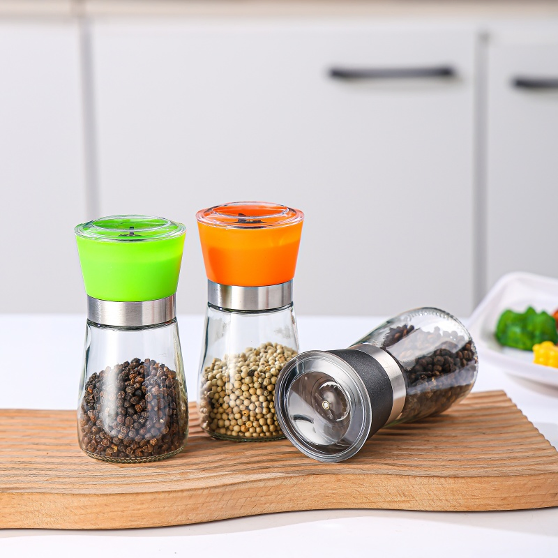 Manual Glass Bottles Spice Mill Plastic Lid Seasoning Shaker Salt and Pepper Grinder Kitchen Accessories Premium Pepper Mill