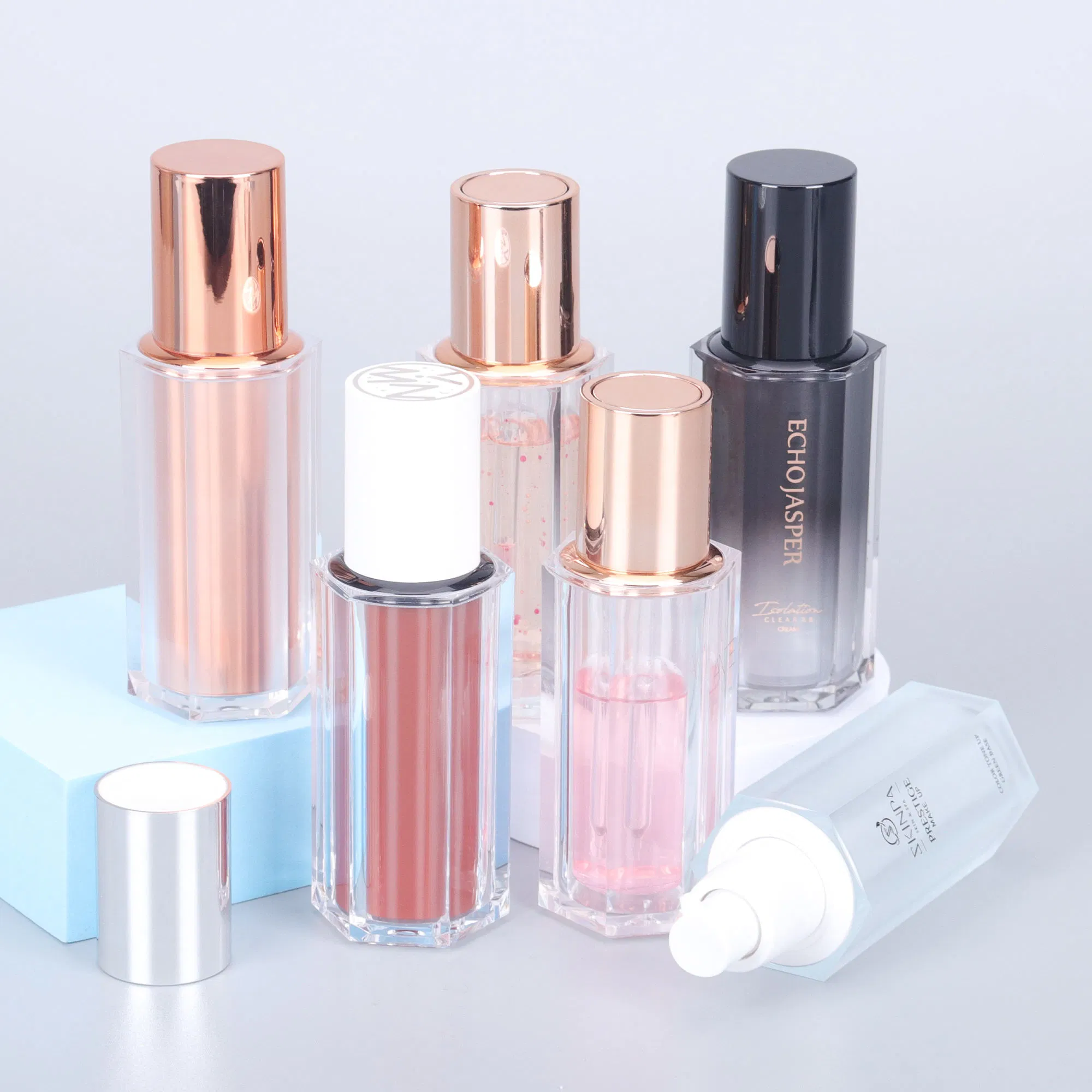 Plastic Lotion Bottle with Dropper Foundation Cosmetic Packaging with Hexagonal Shape