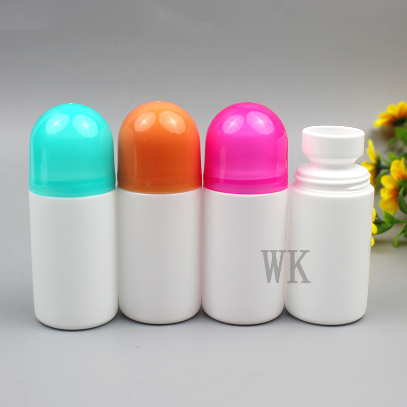 Custom White 50ml 60ml Empty Refillable Cosmetic Essential Oil Roll on Bottles Plastic Deodorant Bottle
