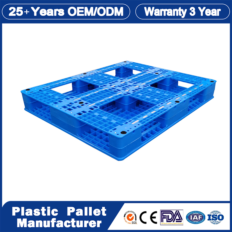 1200X800/1200X1000 OEM Reinforced Selective Water Bottle Deck Stacking Steel HDPE Euro Stackable 6 Runners Double Faced Plastic Tray Pallet Manufacture
