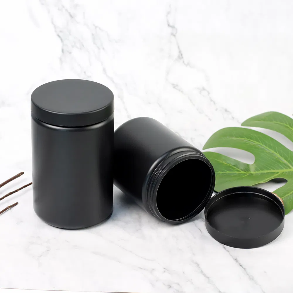 Black 500ml 600ml 900ml 1000ml Plastic Powder Jars Food Grade HDPE Bottle Jar