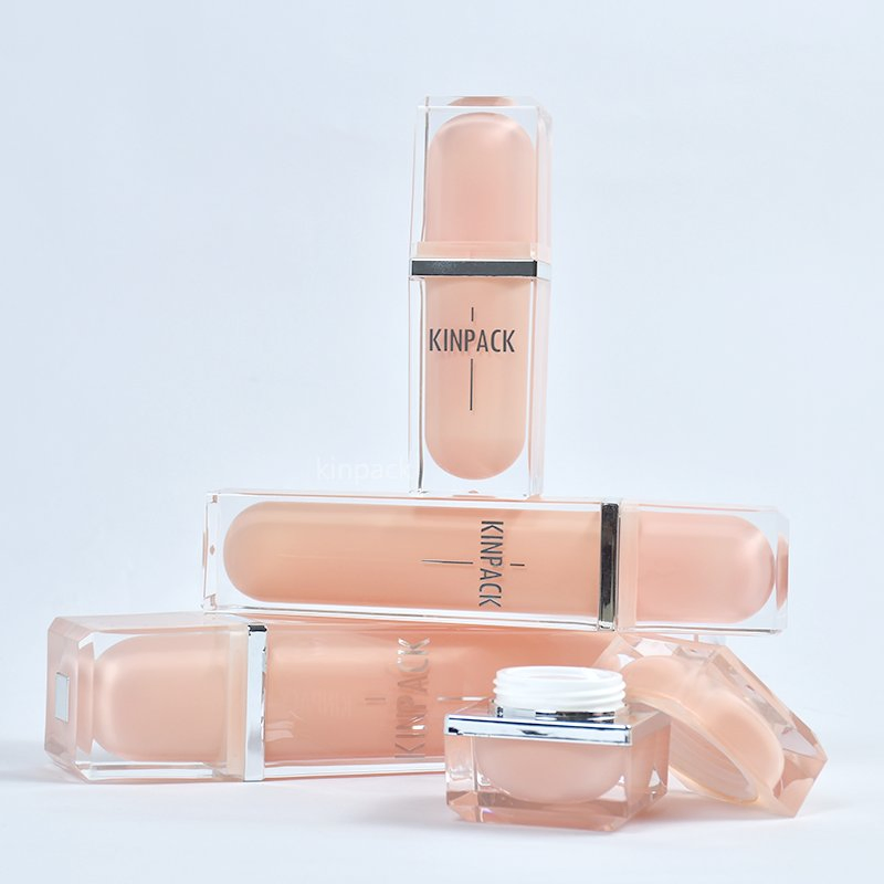 Square Acrylic Plastic Bottle 15ml 30ml 50ml Rotating Airless Pump Bottle for Cosmetic by Kinpack