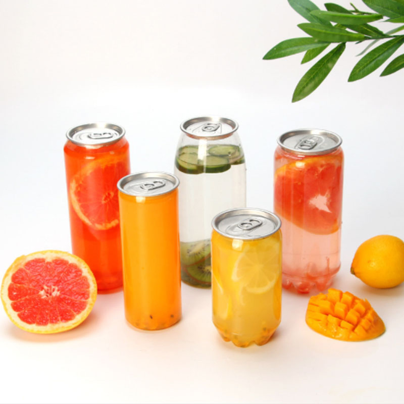 Custom Logo Flat Bottom Empty Plastic Pet Easy Open Can with Aluminium Lid for Soft Drink