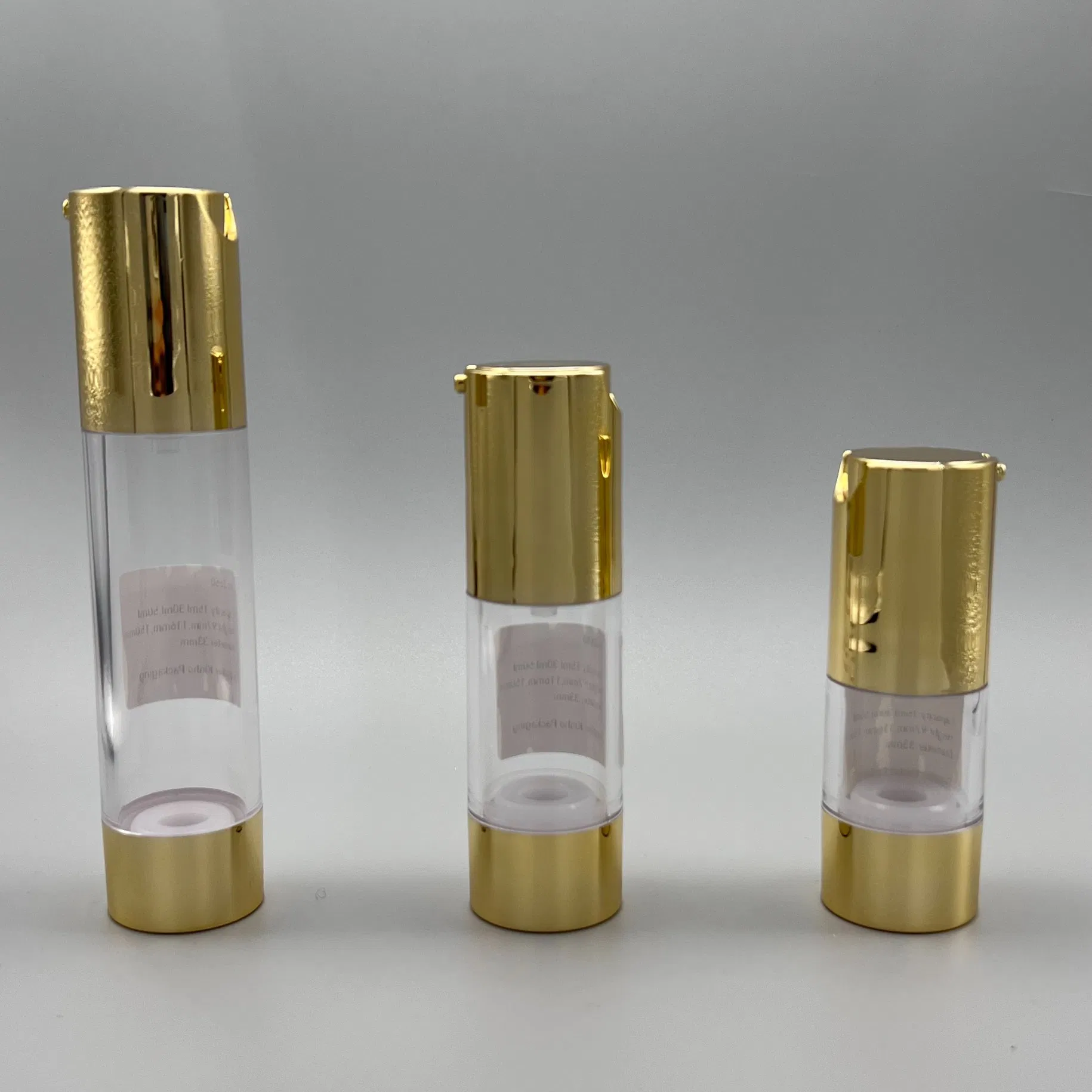 Airless Lotion Pump Bottle Silver Gold Empty Vacuum as Plastic Refillable Cosmetic Emulsion Packaging 15ml 30ml 50ml