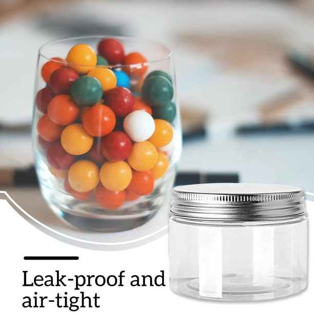 Plastic Food Airtight Storage Jars with Aluminum Lids Wide Mouth Containers Seasoning Bins Organizer 50ml Clear Bottle