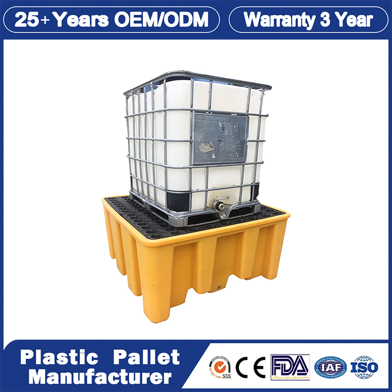 Spill Pallet Manufacturer Leakproof Oil IBC 2 Drum Containment Industrial Printing Export Water Bottle HDPE Warehouse Storage Heavy Duty Euro Plastic Pallet