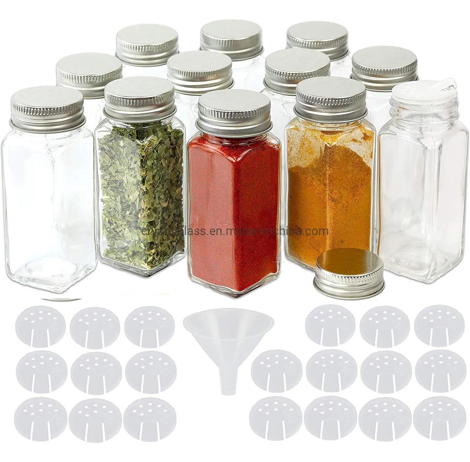 120ml Clear Square Glass Spice&Salts Jars Bottles for Seasoning with Metal and Plastic Shaker