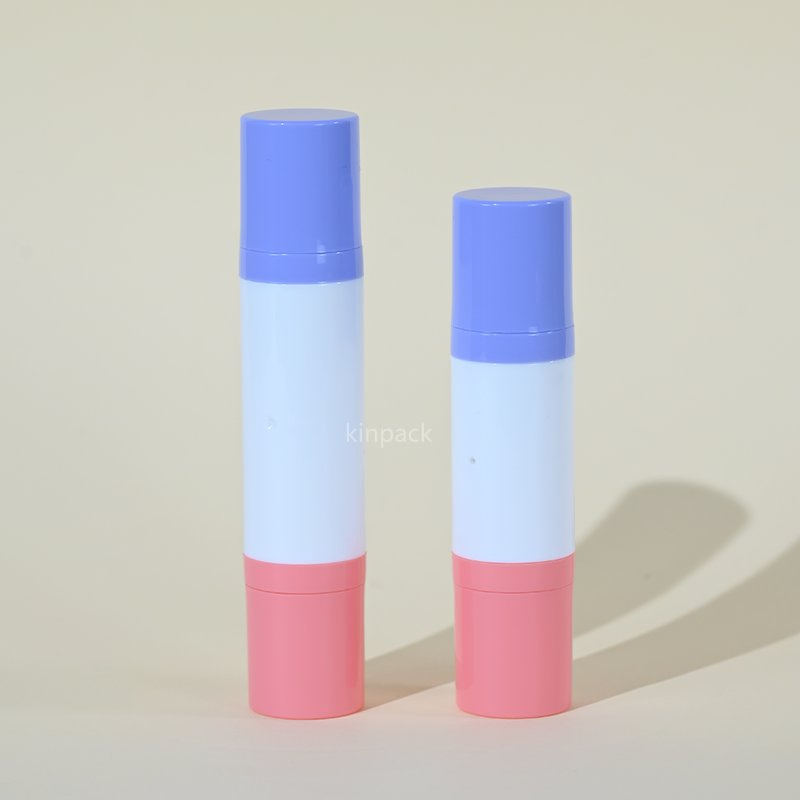 Kinpack Custom 20ml 30ml 40ml Double Nozzle White Cosmetics All Plastic Face &amp; Body Sunscreen Skincare Airless Pump Bottle