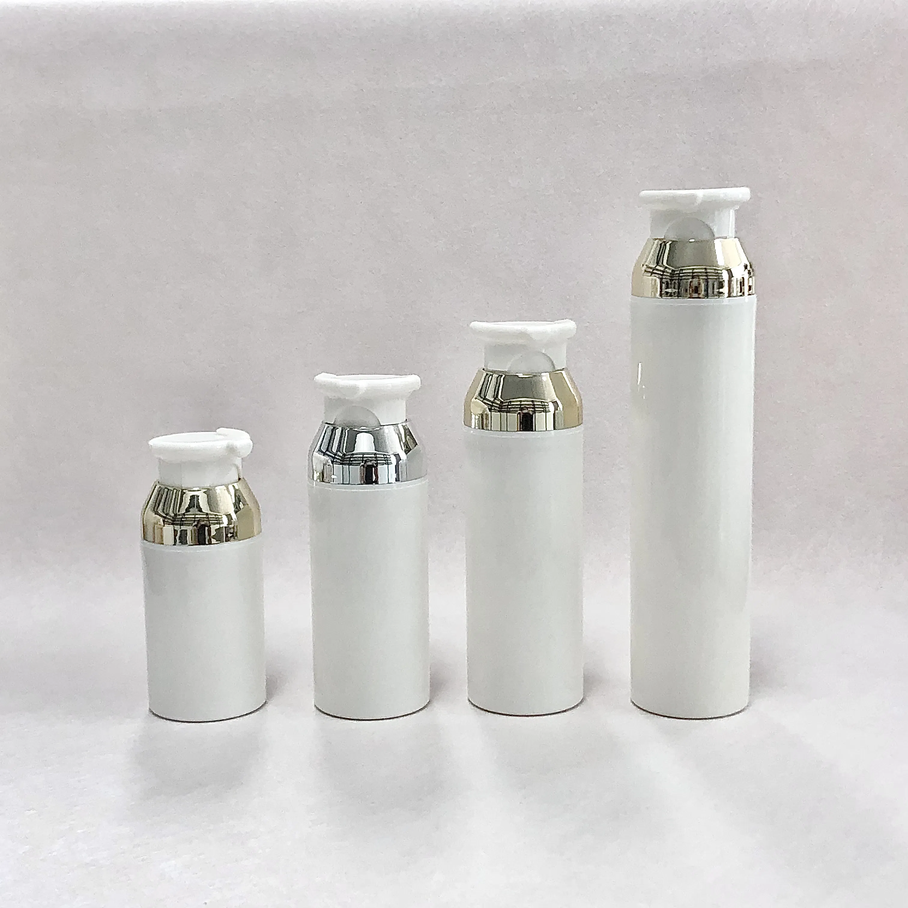30ml 50ml Travel Friendly White Vacuum Cosmetic Lotion Bottle Plastic Airless Bottle Multiple Sizes with Gold