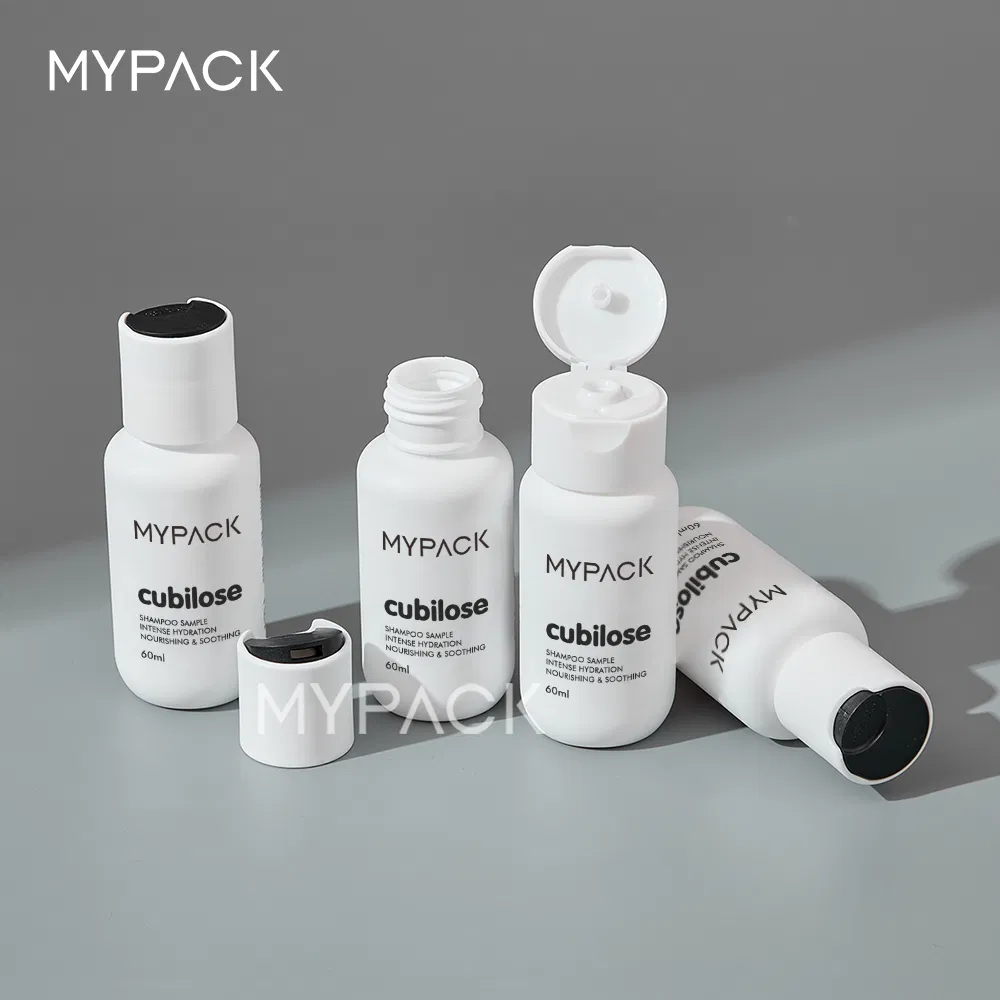 MYPACK Travel Size 60ml White HDPE Plastic Bottle with Cap Small Lotion Bottle for Shampoo and Conditioner
