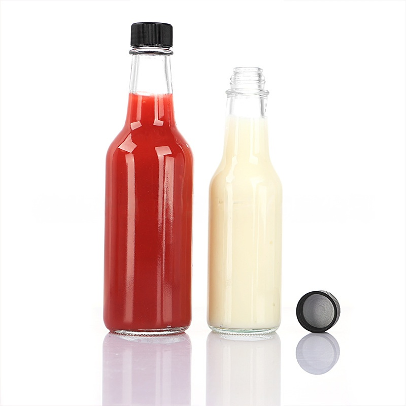 Food Grade 100ml 150ml 250ml Clear Chili Salad Sauce Bottles Hot Sauce Woozy Glass Bottle with Plastic Lids for Cooking