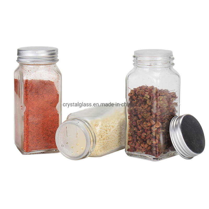 120ml Clear Square Glass Spice&Salts Jars Bottles for Seasoning with Metal and Plastic Shaker