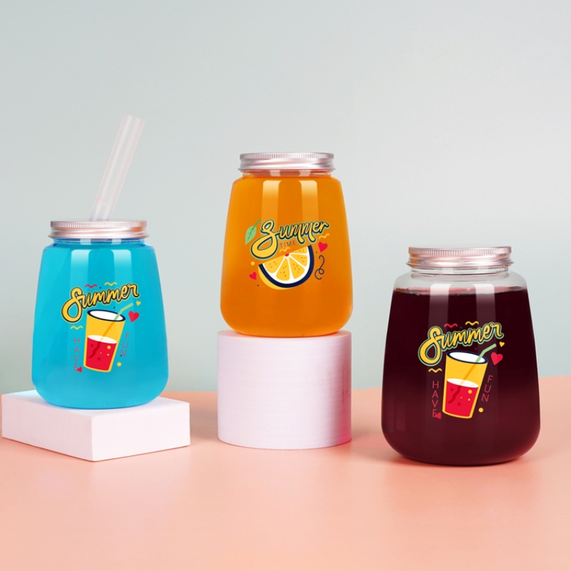 Customized Logo Disposable Pet Plastic Fruit Juice Ice Cream Bottle