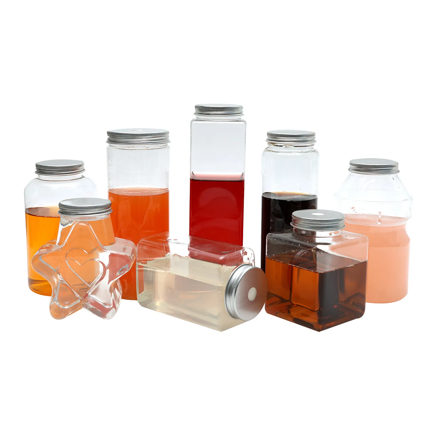 Custom Printed Wide Mouth 250ml 500ml 8oz Square Transparent Clear Pet Plastic Empty Beverage Juice Bottle Packing with Cap