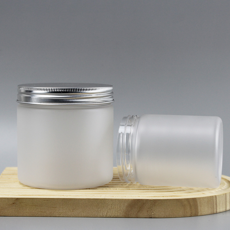 Custom 250ml 500ml Clear Wide Mouth Pet Jar with Aluminum Lid Transparent Food Storage Plastic Containers Salad Jar