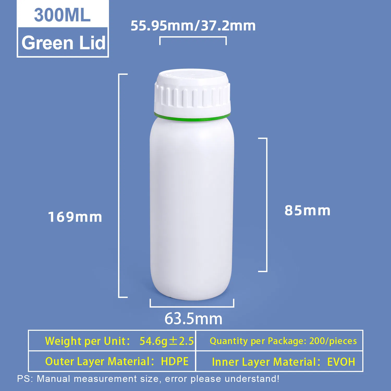 Custom 300ml White Plastic Coex Bottle with Red Green Colored Ring Around Cap