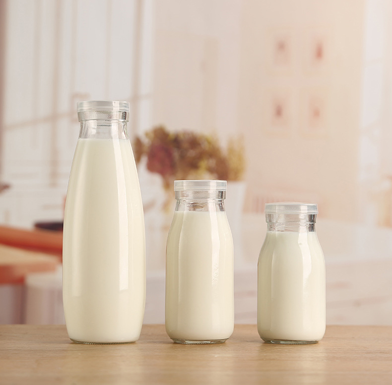 Wholesale 16oz 500ml Empty Fruit Juice Milk Beverage Glass Bottle with Plastic Lid