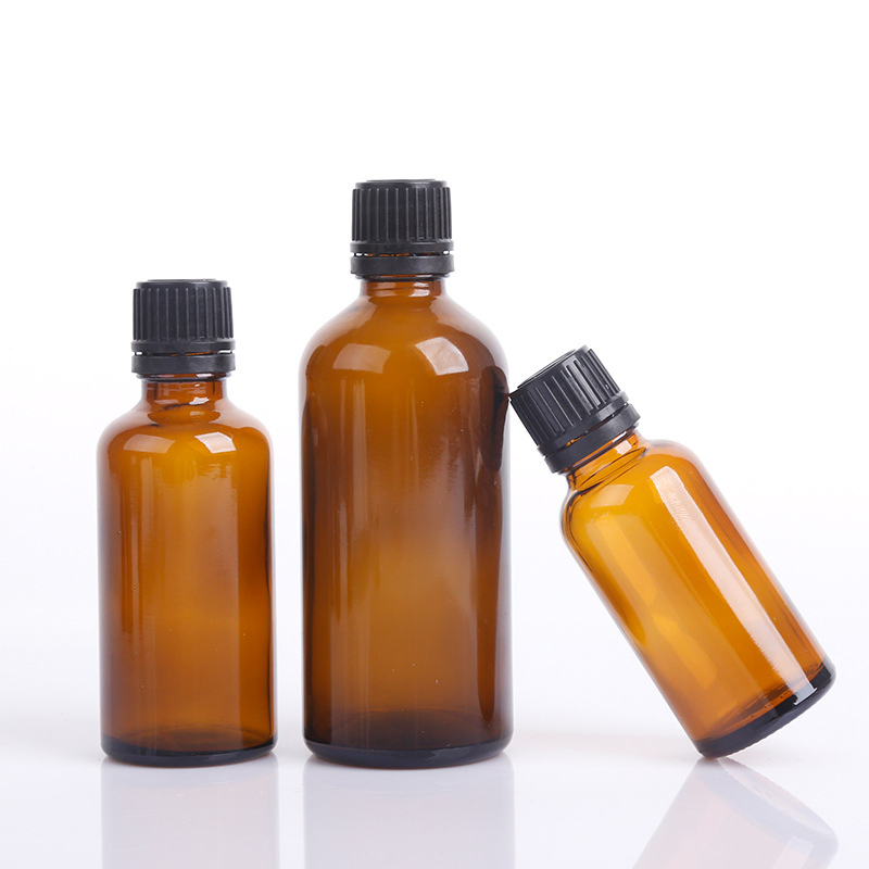 Amber Glass Essential Oil Bottle with Plastic Tamper Proof Cap and Dropper